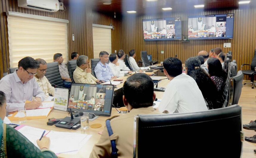 "State Election Commissioner Sushil Kumar conducting virtual meeting with district officials for Panchayat Elections 2025
